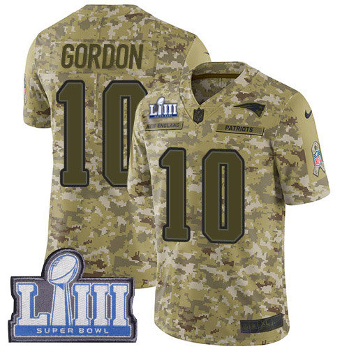 New England Patriots #10 Josh Gordon Camo Super Bowl LIII Bound Youth Stitched Limited 2018 Salute to Service Jersey Youth