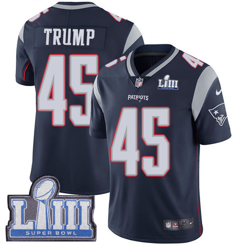 New England Patriots #45 Donald Trump Navy Blue Team Color Super Bowl LIII Bound Youth Stitched Vapor Untouchable Limited Jersey Youth
