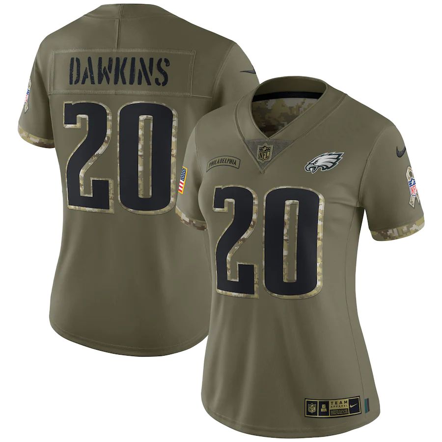 Philadelphia Eagles #20 Brian Dawkins Women's 2022 Salute To Service Limited Jersey - Olive