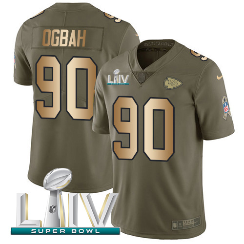 Kansas City Chiefs #90 Emmanuel Ogbah Olive/Gold Super Bowl LIV 2020 Youth Stitched Limited 2017 Salute To Service Jersey Youth