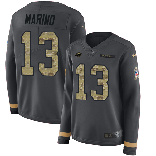 Dolphins #13 Dan Marino Anthracite Salute To Service Women's Stitched Limited Therma Long Sleeve Jersey