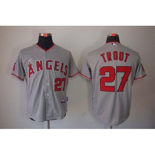 Los Angeles Angels of Anaheim #27 Mike Trout Grey Cool Base Stitched Jersey Men's