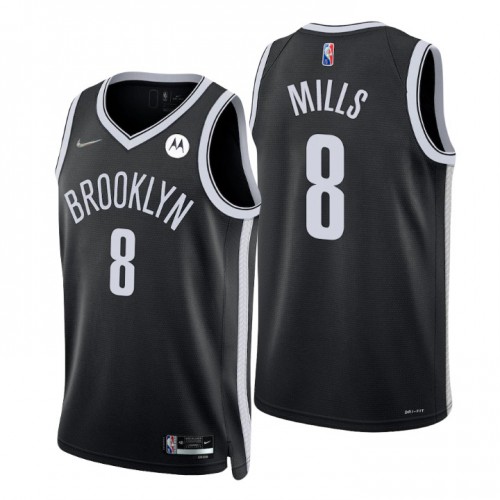 Brooklyn Nets #8 Patty Mills Black Mens 2021-22 75th Anniversary Diamond Swingman Jersey - Icon Edition Mens