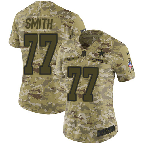 Dallas Cowboys #77 Tyron Smith Camo Women's Stitched Limited 2018 Salute to Service Jersey Womens