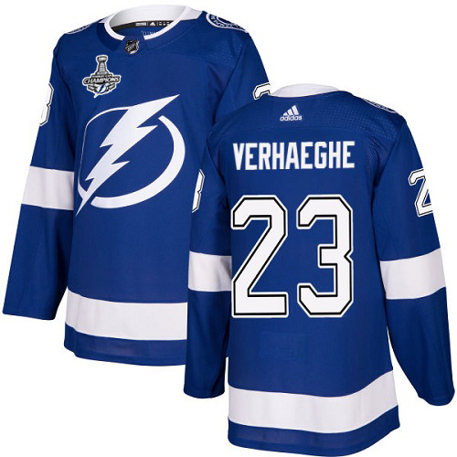 Adidas Tampa Bay Lightning #23 Carter Verhaeghe Blue Home Authentic 2020 Stanley Cup Champions Stitched Jersey Men's