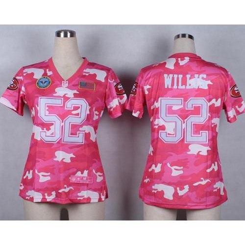 San Francisco 49ers #52 Patrick Willis Pink Women's Stitched Elite Camo Fashion Jersey Womens