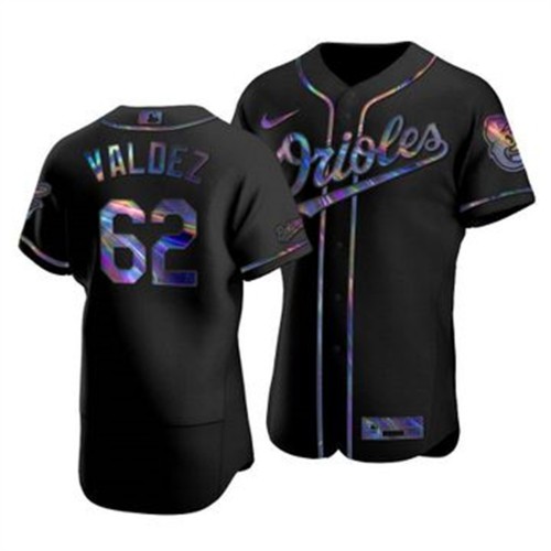 Baltimore Baltimore Orioles #62 Cesar Valdez Men's Iridescent Holographic Collection Jersey - Black Men's