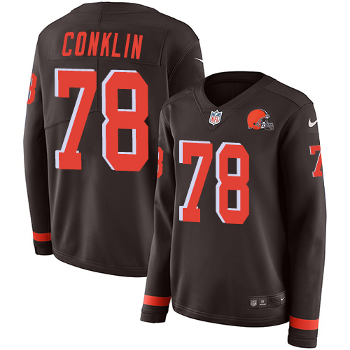 Cleveland Browns #78 Jack Conklin Brown Team Color Women's Stitched Limited Therma Long Sleeve Jersey Womens