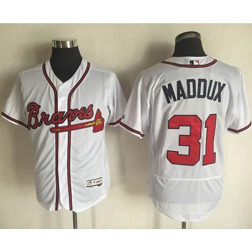 Atlanta Braves #31 Greg Maddux White Flexbase Authentic Collection Stitched Jersey Men's
