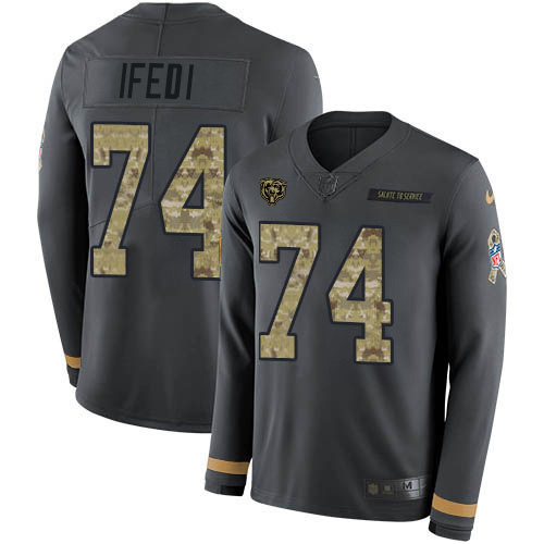 Chicago Bears #74 Germain Ifedi Anthracite Salute to Service Men's Stitched Limited Therma Long Sleeve Jersey Men's