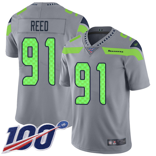 Seattle Seahawks #91 Jarran Reed Gray Men's Stitched Limited Inverted Legend 100th Season Jersey Men's