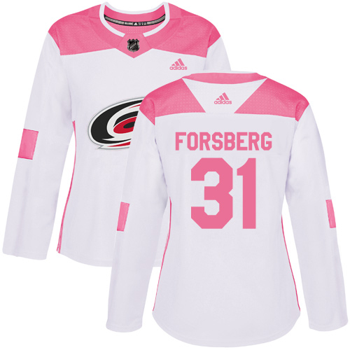 Adidas Carolina Hurricanes #31 Anton Forsberg White/Pink Authentic Fashion Women's Stitched Jersey Womens