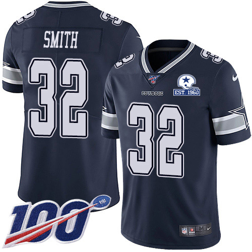 Dallas Cowboys #32 Saivion Smith Navy Blue Team Color Men's Stitched With Established In 1960 Patch 100th Season Vapor Untouchable Limited Jersey