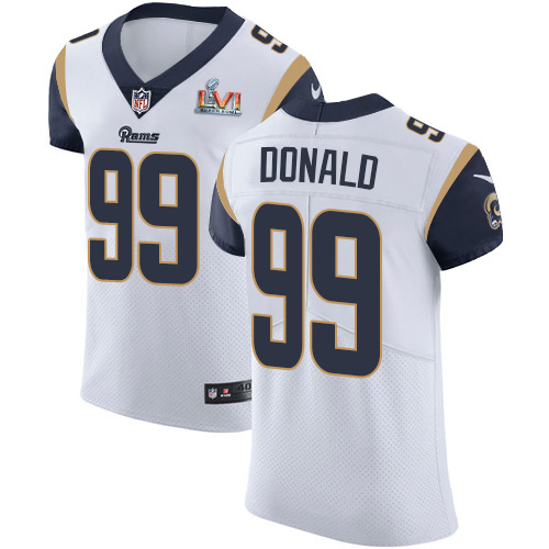 Rams #99 Aaron Donald White Super Bowl LVI Patch Men's Stitched Vapor Untouchable Elite Jersey