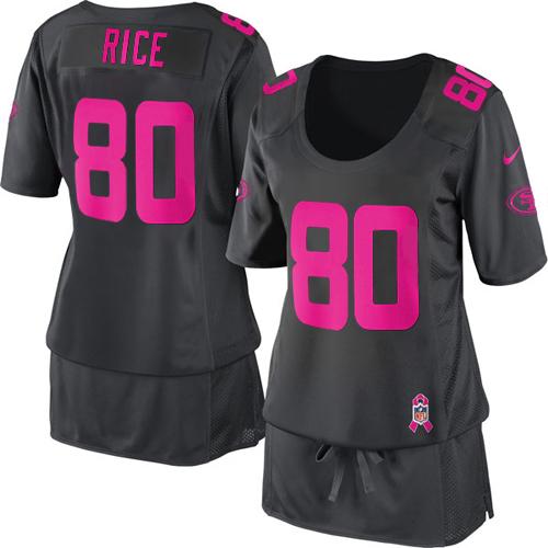 49ers #80 Jerry Rice Dark Grey Women's Breast Cancer Awareness Stitched Elite Jersey