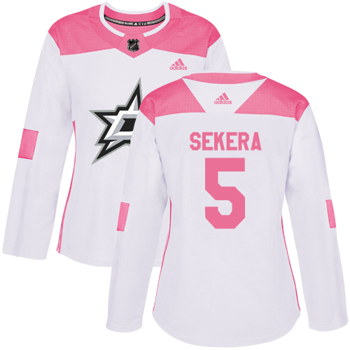Adidas Dallas Stars #5 Andrej Sekera White/Pink Authentic Fashion Women's Stitched Jersey Womens