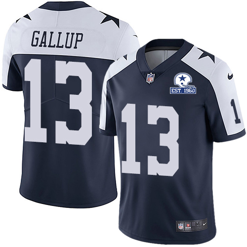 Cowboys #13 Michael Gallup Navy Blue Thanksgiving Men's Stitched With Established In 1960 Patch Vapor Untouchable Limited Throwback Jersey