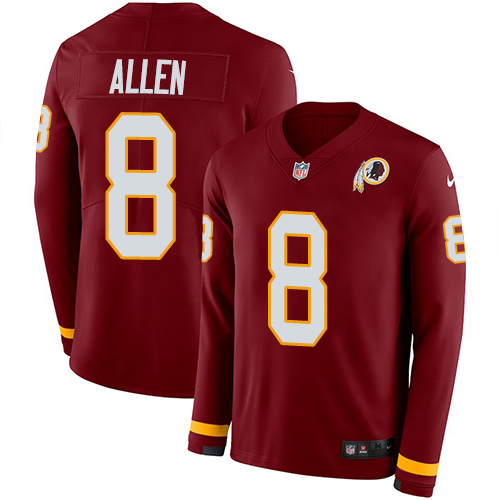Washington Commanders #8 Kyle Allen Burgundy Red Team Color Youth Stitched Limited Therma Long Sleeve Jersey Youth