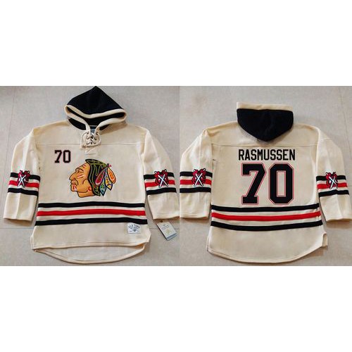 Chicago Blackhawks #70 Dennis Rasmussen Cream Heavyweight Pullover Hoodie Stitched Jersey Men's