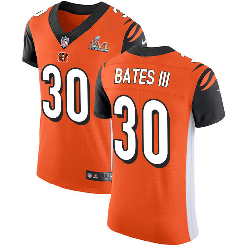 Bengals #30 Jessie Bates Orange Alternate Super Bowl LVI Patch Men's Stitched New Elite Jersey