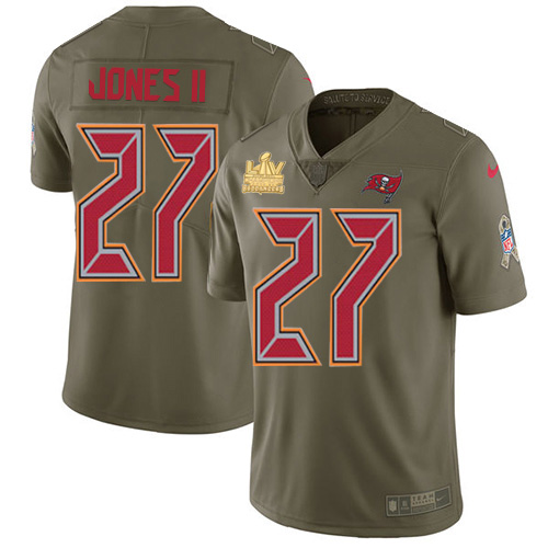 Tampa Bay Buccaneers #27 Ronald Jones II Olive Youth Super Bowl LV Champions Patch Stitched Limited 2017 Salute To Service Jersey Youth