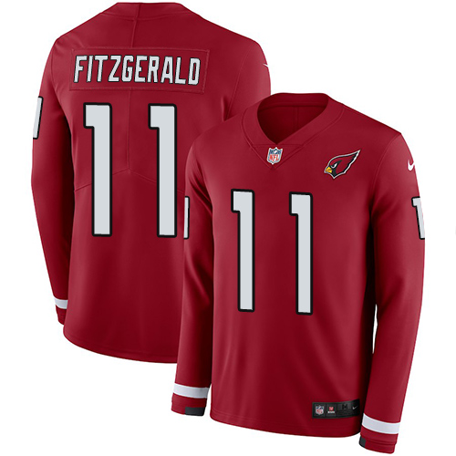 Cardinals #11 Larry Fitzgerald Red Team Color Men's Stitched Limited Therma Long Sleeve Jersey