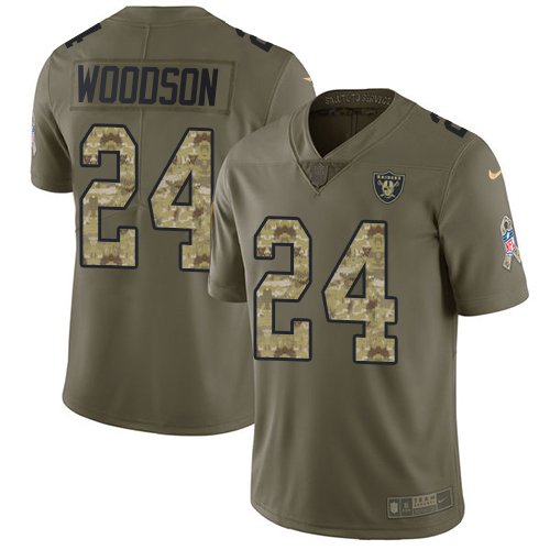 Raiders #24 Charles Woodson Olive/Camo Youth Stitched Limited 2017 Salute To Service Jersey