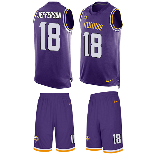 Vikings #18 Justin Jefferson Purple Team Color Men's Stitched Limited Tank Top Suit Jersey