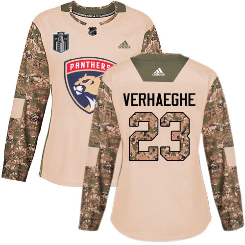 Adidas Panthers #23 Carter Verhaeghe Camo Authentic 2023 Stanley Cup Final Patch Veterans Day Women's Stitched Jersey