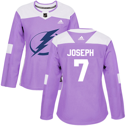 Adidas Tampa Bay Lightning #7 Mathieu Joseph Purple Authentic Fights Cancer Women's Stitched Jersey Womens