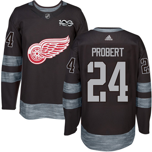 Adidas Detroit Red Wings #24 Bob Probert Black 1917-2017 100th Anniversary Stitched Jersey Men's