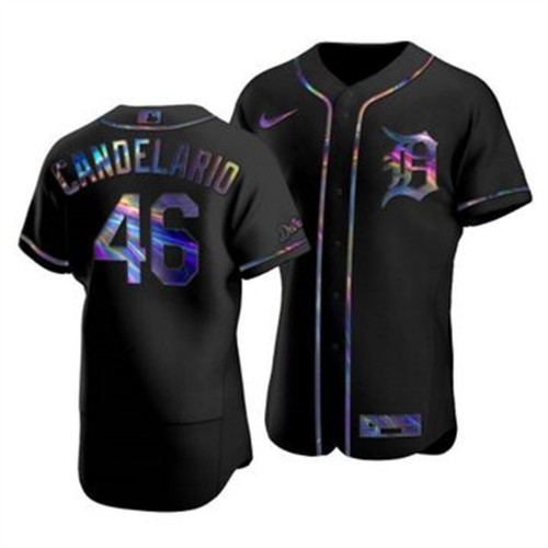 Detroit Detroit Tigers #46 Jeimer Candelario Men's Iridescent Holographic Collection Jersey - Black Men's