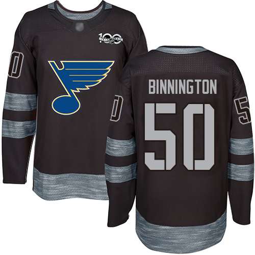 Adidas St. Louis Blues #50 Jordan Binnington Black 1917-2017 100th Anniversary Stitched Jersey Men's