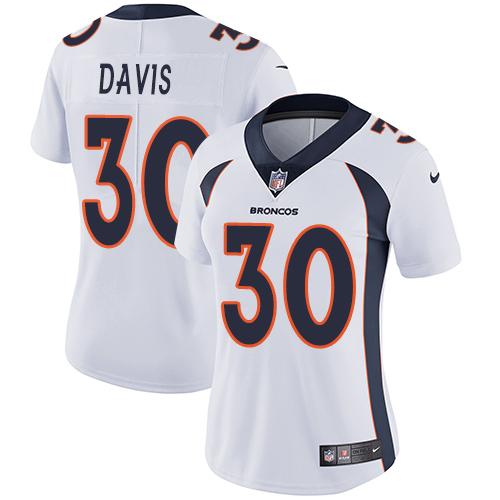 Denver Broncos #30 Terrell Davis White Women's Stitched Vapor Untouchable Limited Jersey Womens