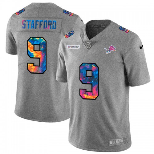 Detroit Detroit Lions #9 Matthew Stafford Men's Multi-Color 2020 Crucial Catch Jersey Greyheather Men's