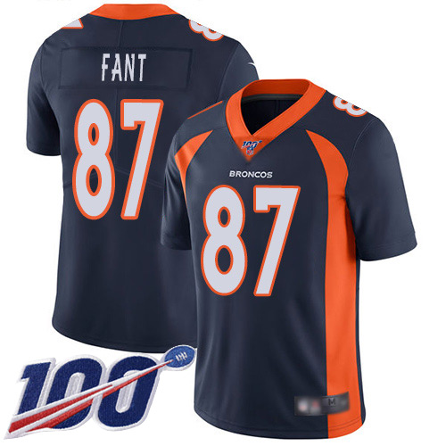 Denver Broncos #87 Noah Fant Navy Blue Alternate Men's Stitched 100th Season Vapor Limited Jersey Men's