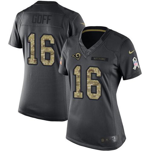 Los Angeles Rams #16 Jared Goff Black Women's Stitched Limited 2016 Salute to Service Jersey Womens