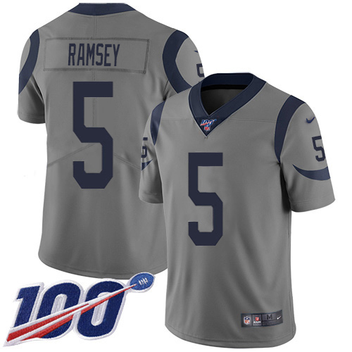 Rams #5 Jalen Ramsey Gray Youth Stitched Limited Inverted Legend 100th Season Jersey