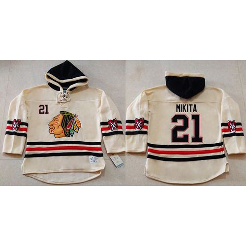 Chicago Blackhawks #21 Stan Mikita Cream Heavyweight Pullover Hoodie Stitched Jersey Men's