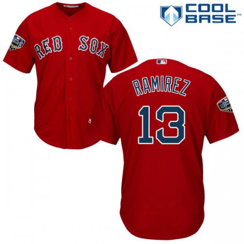 Boston Red Sox #13 Hanley Ramirez Red Cool Base 2018 World Series Stitched Youth Jersey Youth