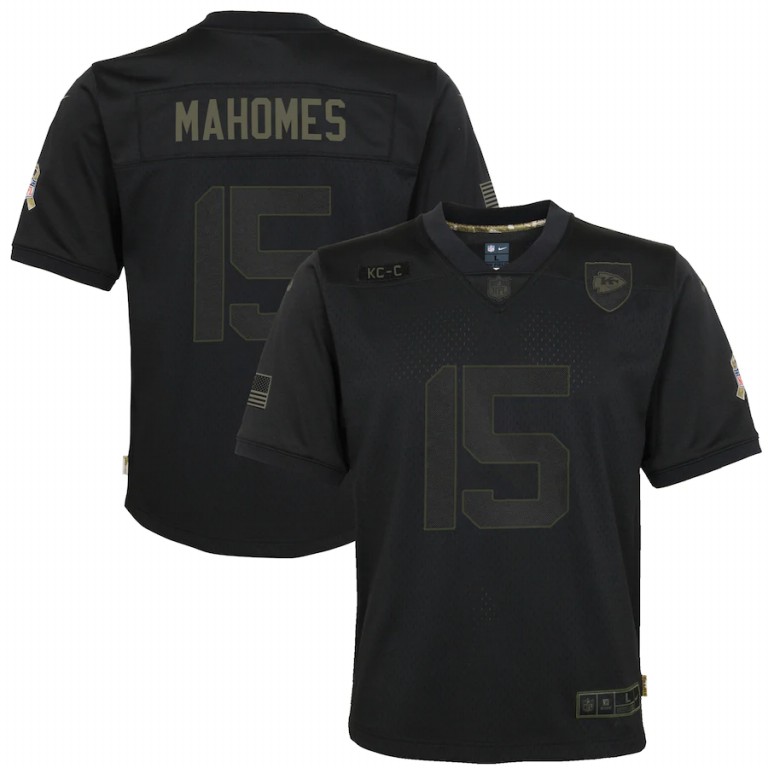 Kansas City Chiefs #15 Patrick Mahomes Youth 2020 Salute To Service Game Jersey Black