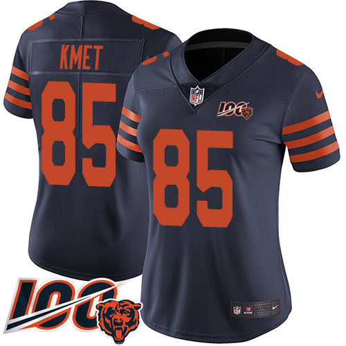 Chicago Bears #85 Cole Kmet Navy Blue Alternate Women's Stitched 100th Season Vapor Untouchable Limited Jersey Womens