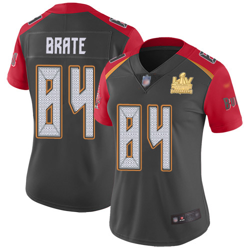 Tampa Bay Buccaneers #84 Cameron Brate Gray Women's Super Bowl LV Champions Patch Stitched Limited Inverted Legend Jersey Womens
