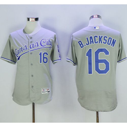 Kansas City Royals #16 Bo Jackson Grey Flexbase Authentic Collection Stitched Jersey Men's