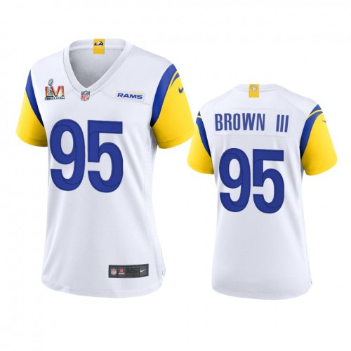 Los Angeles Los Angeles Rams #95 Bobby Brown III Women's Super Bowl LVI Patch Alternate Game Jersey - White Womens