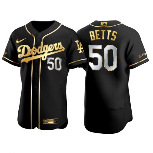 Los Angeles Los Angeles Dodgers #50 Mookie Betts Men's Authentic 2021 Gold Program Jersey Black Men's