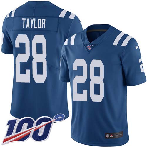 Colts #28 Jonathan Taylor Royal Blue Team Color Men's Stitched 100th Season Vapor Untouchable Limited Jersey