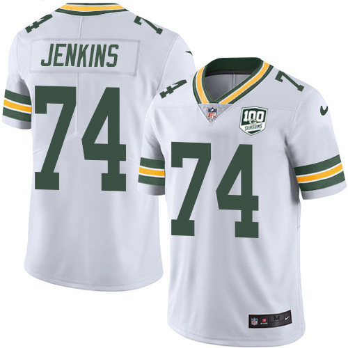 Green Bay Packers #74 Elgton Jenkins White Men's 100th Season Stitched Vapor Untouchable Limited Jersey Men's