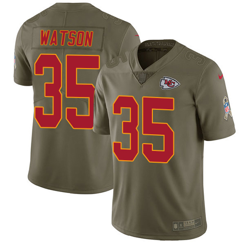 Chiefs #35 Jaylen Watson Olive Men's Stitched Limited 2017 Salute To Service Jersey
