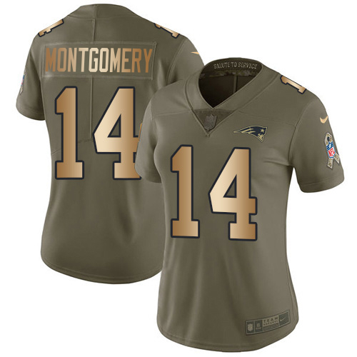 Patriots #14 Ty Montgomery Olive/Gold Women's Stitched Limited 2017 Salute To Service Jersey